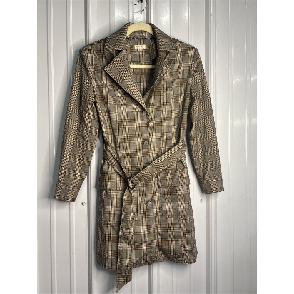 Anthropologie Pilcro Brown Plaid Belted Blazer Dress XSP